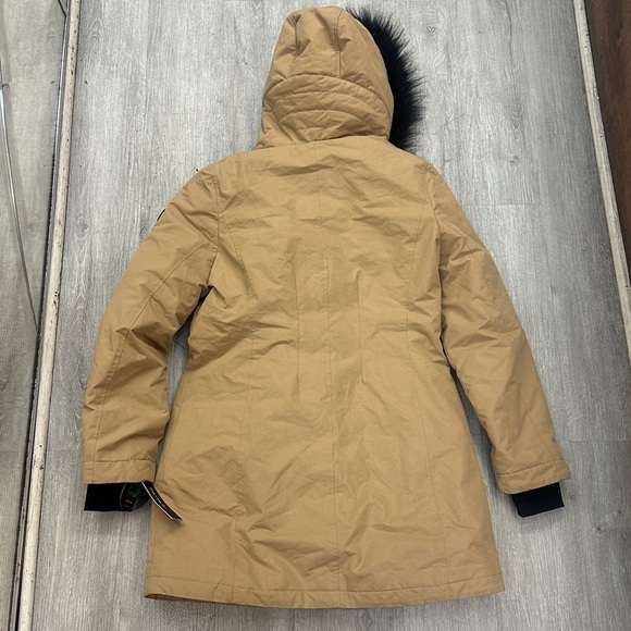 Tahari Women's Camel Puffer Coat with Black Faux Fur Hood - Picture 7 of 7